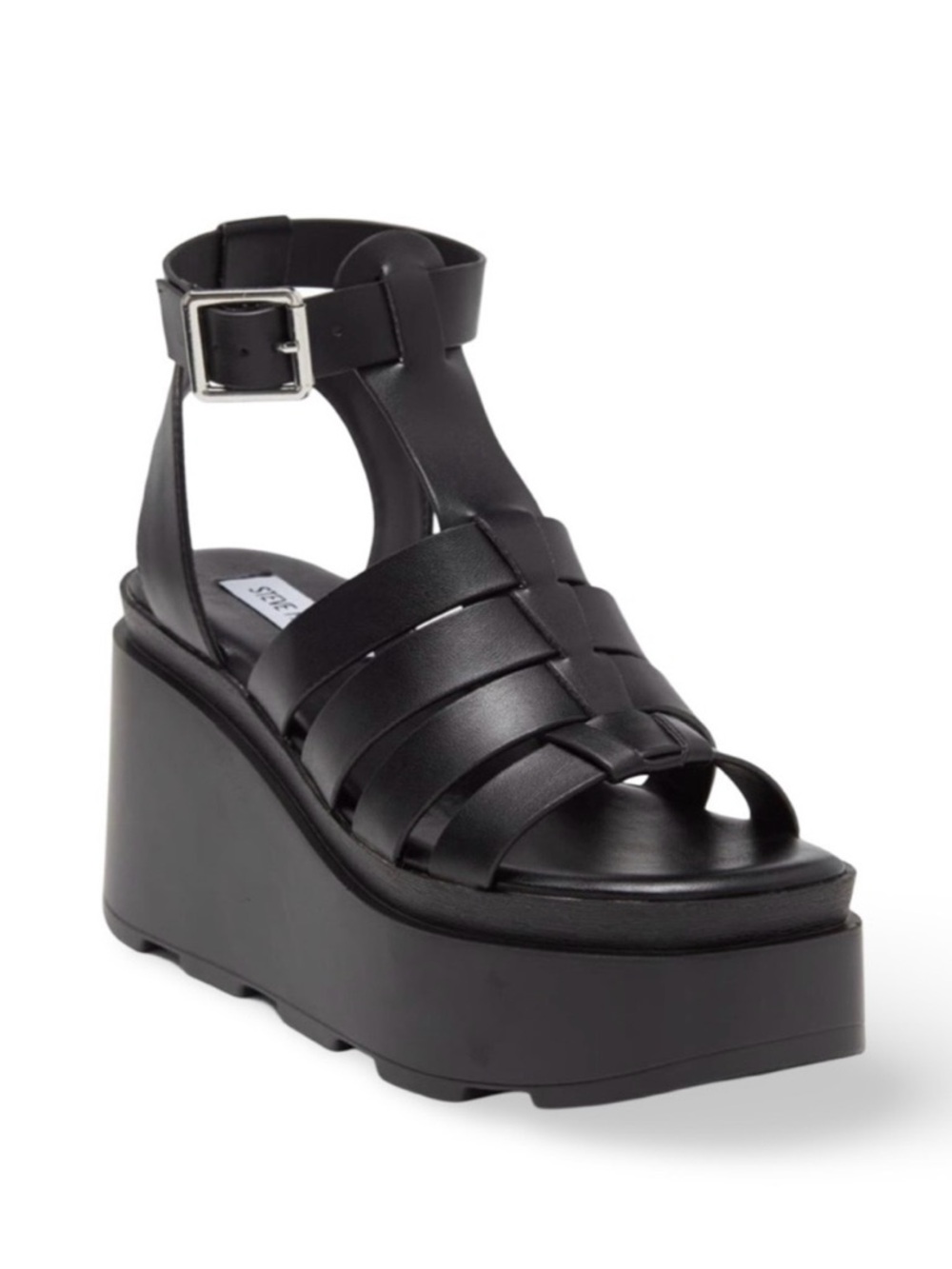 STEVE MADDEN “SAME” SQUARE TOE PLATFORM BLACK STRAPPY GLADIATOR SANDALS NEW! Sz9